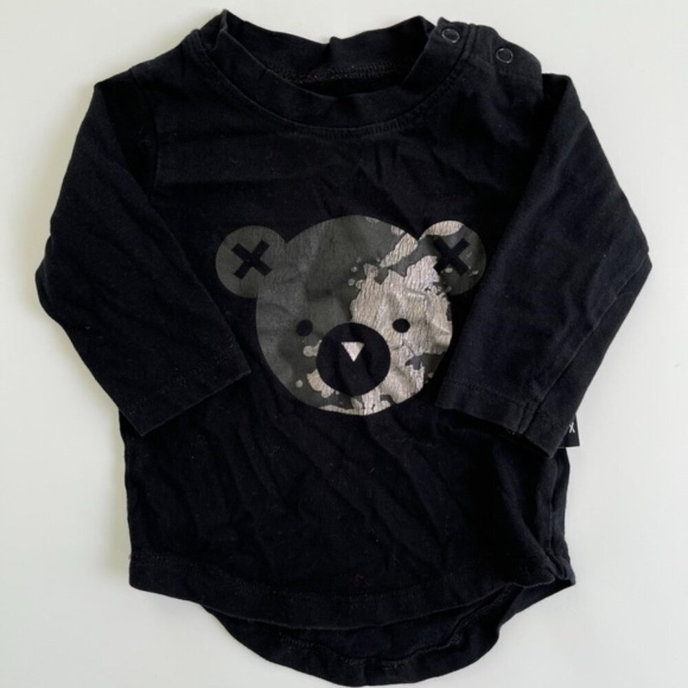 Huxbaby Black Long Sleeve Tee with Bear Graphic